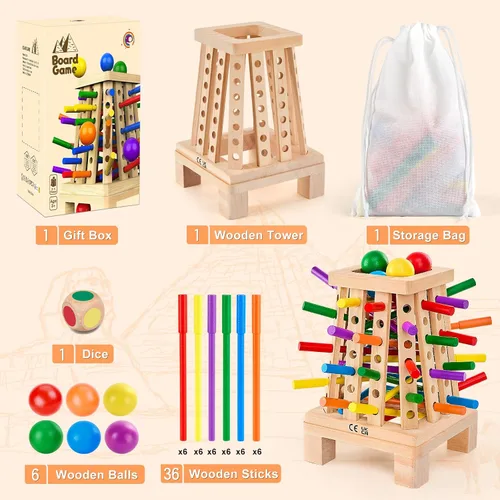 Miniatura 7 de Montessori - Juego de mesa para niños de 4 a 6 años, juego de dados de palitos de madera piramidal, educativo de matemáticas, juguete de habilidades