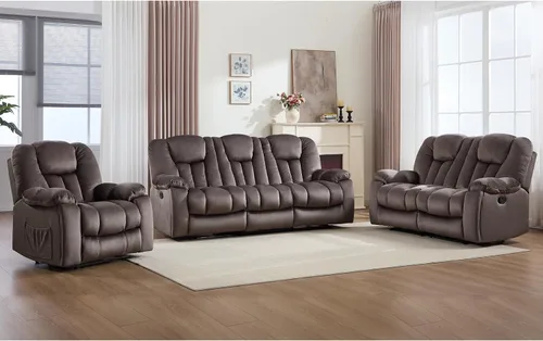 Miniatura 13 de EBELLO Silla reclinable manual con masaje y calor, sillón reclinable de tela suave para adultos con portavasos ocultos, bolsillo lateral, sofá