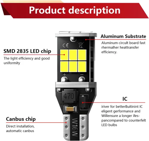 Miniatura 3 de UGSHY Paquete de 2 luces de iluminación para automóvil, luz inversa T15, bombillas de chip 3535 de decodificación de alta potencia, bombilla LED