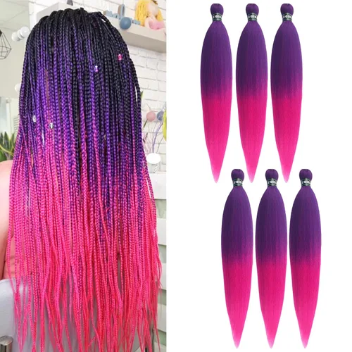 Miniatura 46 de Cabello trenzado verde azulado preestirado, hipoalergénico, sintético, color azul aguamarina, para trenzas y giros, extensiones de cabello largo
