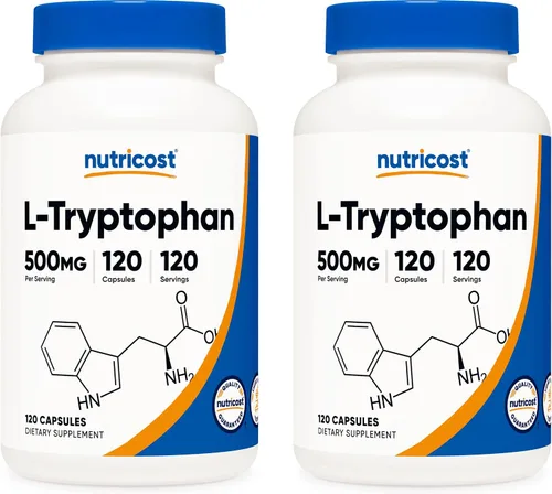 Nutricost L-triptófano 500 mg, 120 cápsulas (2 botellas)