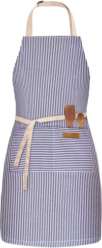 Miniatura 7 de BeLuyi Delantal con babero ajustable con 2 bolsillos, delantales de chef, cocina, cocina, restaurante para mujer, hombre Rayas de vino