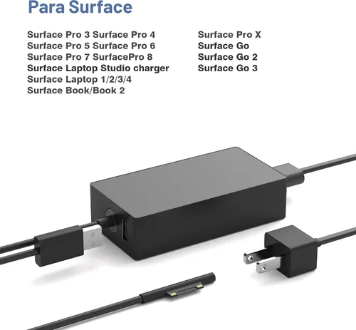 Miniatura 3 de Cargador Surface Pro de 65 W compatible con Microsoft Surface Laptop 2 3, Surface Pro X 11 10 9 8 7 6 5 4 3, Surface Go 2 Go 3, Surface Book 1 2
