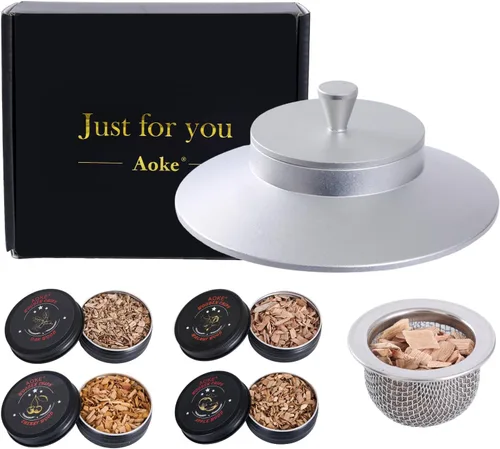 Kit de ahumador de cóctel AOKE Metallic Whisky Smoker Kit con 4 sabores de virutas de madera para whisky y bourbon Kit de ahumador antiguo para
