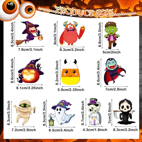 Miniatura 5 de Gerrii 40 adornos de Halloween de madera para decoración de árbol de Halloween, calabaza, fantasma, bruja, esqueleto, mini adornos colgantes