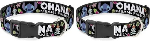 Miniatura 9 de Buckle-Down Ohana Means Family/Stitch & Scrump Poses/Tropical Flora Plastic Clip Collar, estrecho M/7-13 pulgadas