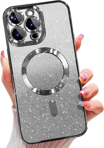 Miniatura 29 de Misscase Funda magnética compatible con iPhone 14 con purpurina y protector de lente de cámara, protección completa, compatible con MagSafe