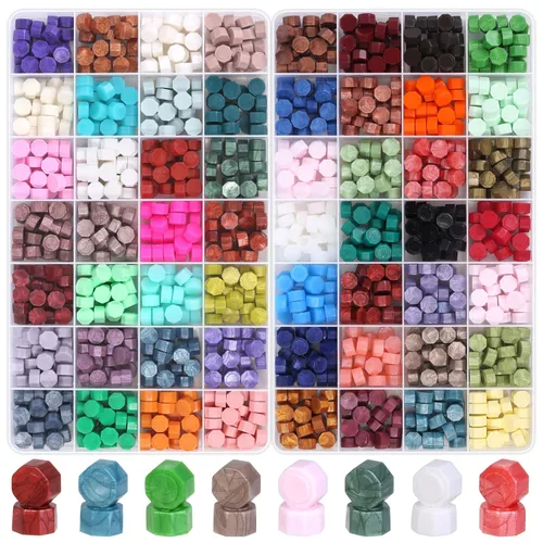 Kit de 1456 cuentas de cera de sellado, sello de cera con letras, 56 colores