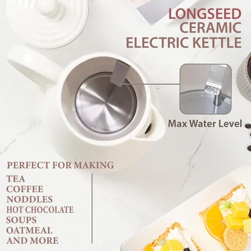 Miniatura 7 de Hervidor Eléctrico de Cerámica de 1.2 litros con Infusor y Juego de Tazas, Tetera para Hervir Agua, Protección Contra Hervir en Seco con Apagado