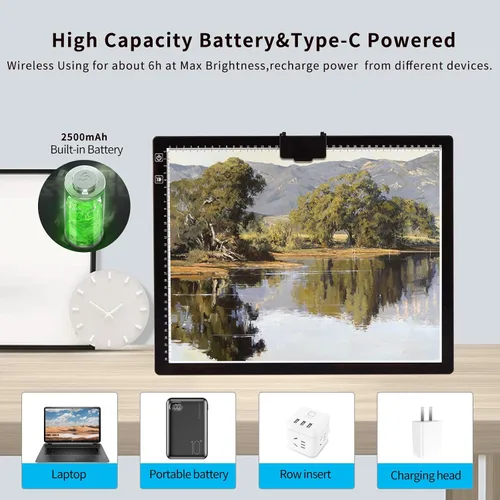 Miniatura 4 de iVAOOZE - Caja de luz A3, almohadilla de luz LED A3 con modo de 3 colores, regulable y 6 niveles de brillo, almohadilla de luz LED recargable