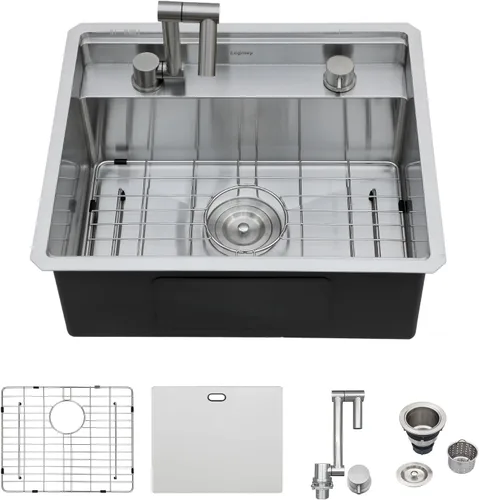 Miniatura 34 de Fregadero de cocina negro de 32 - Logmey Fregadero de cocina de 32x19 pulgadas, negro metalizado, instalación por debajo de la encimera, estación