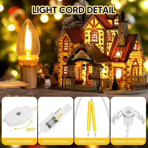 Miniatura 5 de Paquete de 1 cable de accesorio con 4 bombillas LED y toma de corriente de luz de pueblo de Navidad, cable de luz de molde de soplado de 8.9 pies