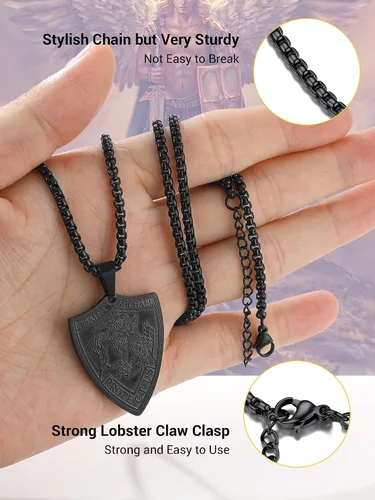 Miniatura 4 de Prosteel. - Collar con dije y cadena de San Miguel Arcángel, joyería religiosa católica.