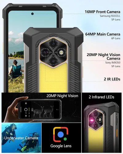 Miniatura 5 de Ulefone RugKing 5 Pro Smartphone resistente Android 16, 20000mAh (33W), 16GB (8+8)+256GB, visión nocturna de 64MP+20MP, 6.78 pulgadas FHD+ Corning