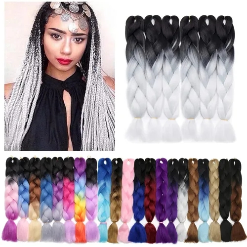 Miniatura 35 de Benehair Extensiones de cabello trenzado ombré de 24 pulgadas, 1 paquete de extensiones de cabello trenzado jumbo de alta temperatura, cabello
