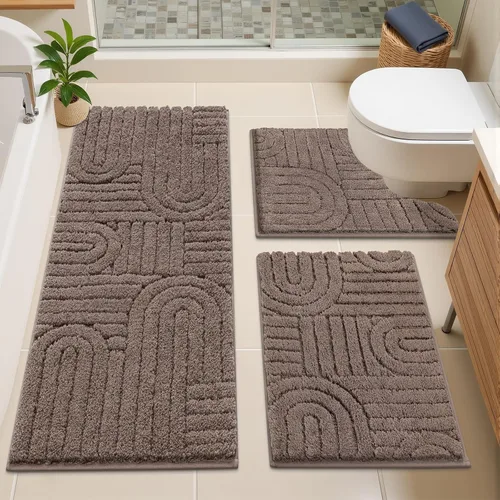Miniatura 10 de Vaukki Juego de alfombras de baño de 3 piezas, color beige, lavables, antideslizantes, suaves, para ducha y bañera, alfombra de microfibra