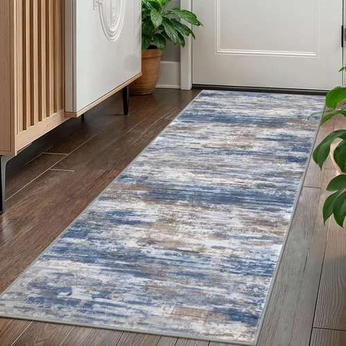 Miniatura 180 de KOZYFLY – Alfombra de pasillo moderna y lavable de diseño abstracto verde, 2 x 5 pies, antideslizante, suave y de pelo corto, ideal para cocina