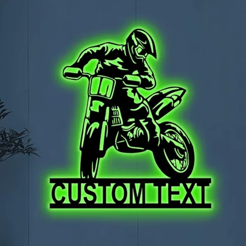 Arte de pared de metal personalizado para motocross con luz LED, luz nocturna personalizada con nombre de motocross, decoración de lámpara de neón