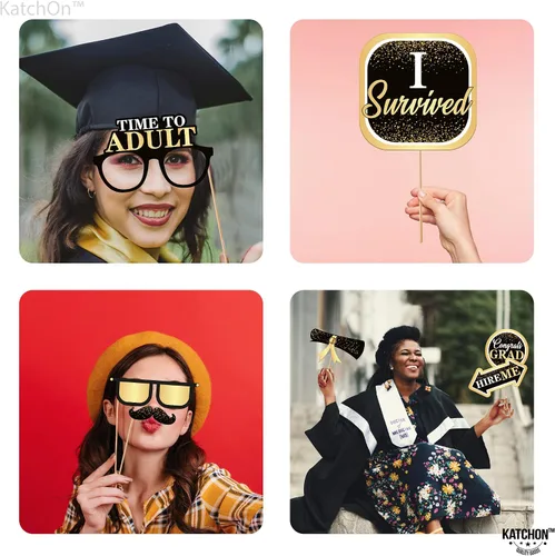 Miniatura 6 de KatchOn, Accesorios negros para fotos de graduación 2026 – Paquete de 33 Accesorios para fotos de graduación, decoraciones de graduación negras