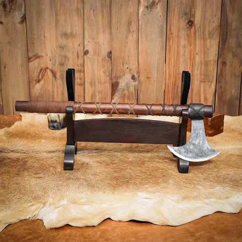Miniatura 6 de Lord of Battles Soporte medieval de madera maciza para espada, soporte para espada, exhibición de espada de gladiador, soporte para espada katana