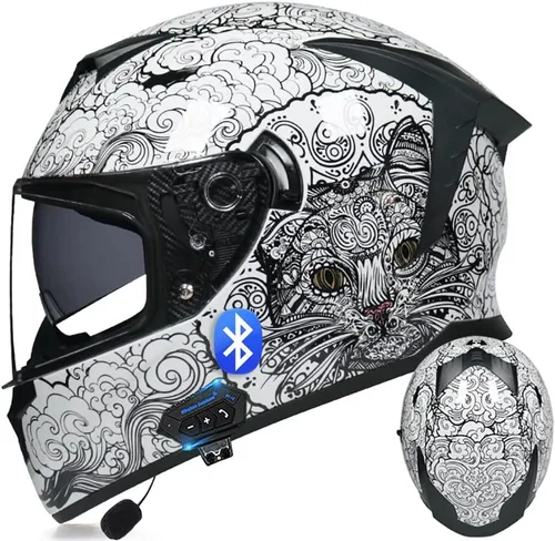 Miniatura 15 de Casco de motocicleta Bluetooth de cara completa abatible con micrófono, diseño de ala trasera aprobado por DOT, reducción de ruido con doble visera
