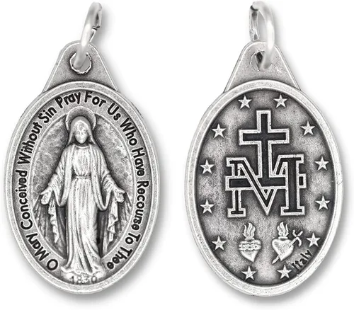 Miniatura 2 de Paquete a granel de 100 colgantes de medalla milagrosa para collar medallas ovaladas milagrosas oxidadas de plata de 1 pulgada medallas para joyería