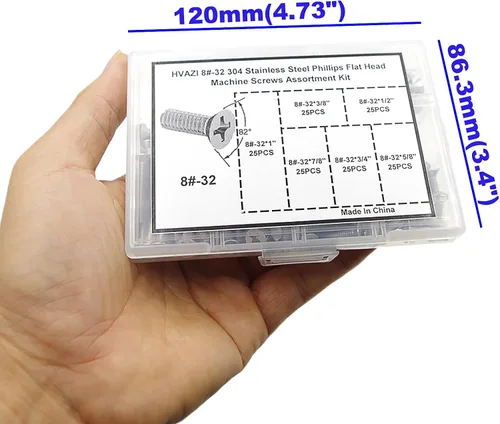 Miniatura 7 de 8#-32 304 Juego surtido de tornillos Phillips de acero inoxidable de cabeza plana para máquina (8#-32)