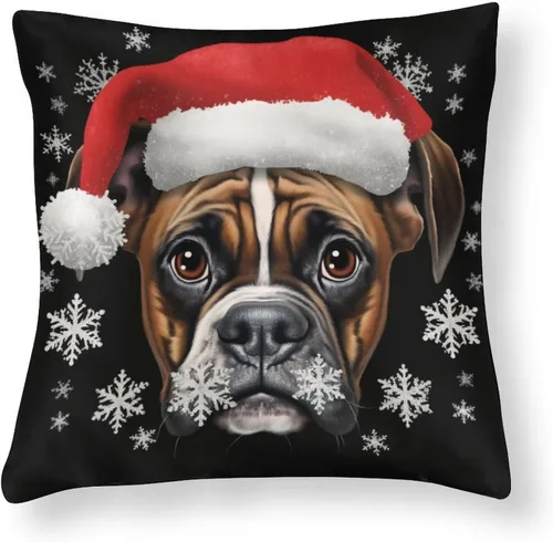 Miniatura 16 de Divertidas fundas de almohada de satén de Navidad con diseño de perro y cocker spaniel con gorro de Papá Noel, copos de nieve, decoración