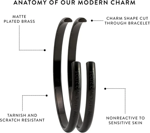 Miniatura 4 de Stella Valle HISHIS Bracelet Gift Set - Black Matte and Rhodium Cuffs with Engraved Mantra You Complete Me