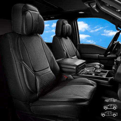 Miniatura 2 de CAR PASS Fundas de asiento de automóvil de piel de napa para 5 asientos, soporte lumbar de lujo, impermeables, transpirables, duraderas, todas