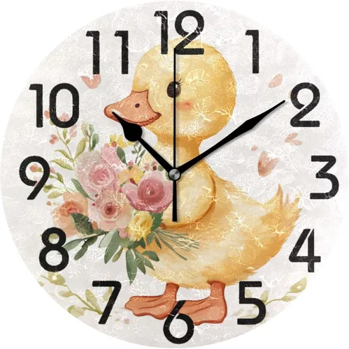 Miniatura 31 de Spring Hummingbird - Reloj de pared redondo con estampado de flores, 9.5 pulgadas, funciona con pilas, reloj de escritorio analógico silencioso