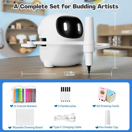 Miniatura 7 de RIVGOT Robot de dibujo para niños con 150 tarjetas, máquina de dibujo educativo interactiva por voz, juguetes de aprendizaje de pintura Montessori