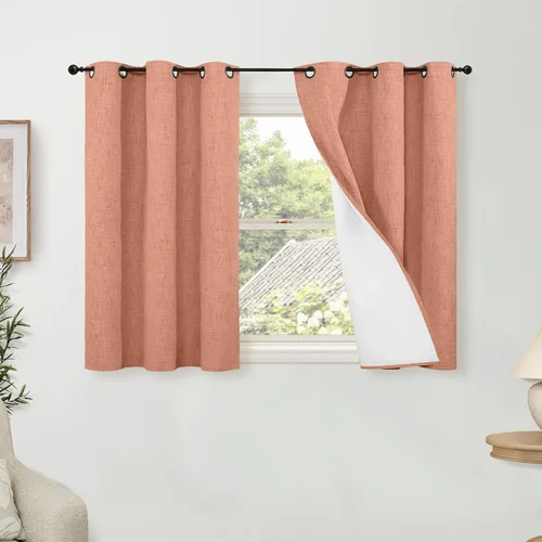 Miniatura 56 de Cortinas Opacas de Lino Azul Bebé para Guardería de 40 Pulgadas de Largo, 2 Paneles, Cortinas Cortas con Aislamiento Térmico Boho de Bloqueo Total
