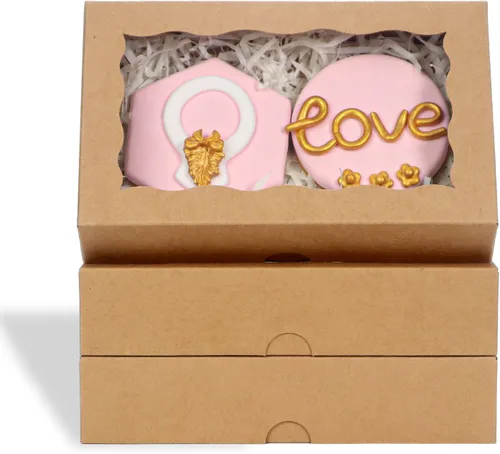Miniatura 13 de RomanticBaking Paquete de 50 cajas de galletas blancas de 7 x 4 3/8 x 1 1/2 pulgadas, cajas de panadería resistentes con ventana, cajas de macarrón