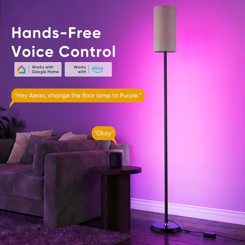 Miniatura 3 de PARTPHONER RGBIC - Lámpara de pie, 1000 lúmenes, lámpara de pie moderna inteligente con 16 millones de colores DIY y doble luz, lámpara de pie LED