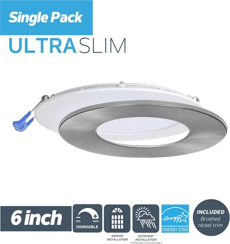 Miniatura 2 de Nadair, Luces LED empotrables ultra delgadas de 6 pulgadas, 1 paquete, clasificación IC, regulable, 15 W = 90 W, 1125 lúmenes, 3000 K