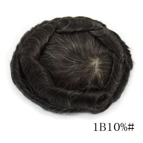 Miniatura 2 de Ultra Thin Skin Mens Toupee Invisible Hombres Reemplazo De Pelo Poly Hairpiece V-loop 0.001 in Piel Delgada Sistema De Pelo Humano Negro Marrón #