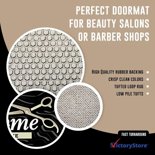 Miniatura 3 de VictoryStore Tapete de bienvenida personalizado para peluquería – Tapete de 24 x 36 pulgadas con logotipo – Alfombra de peluquería personalizada
