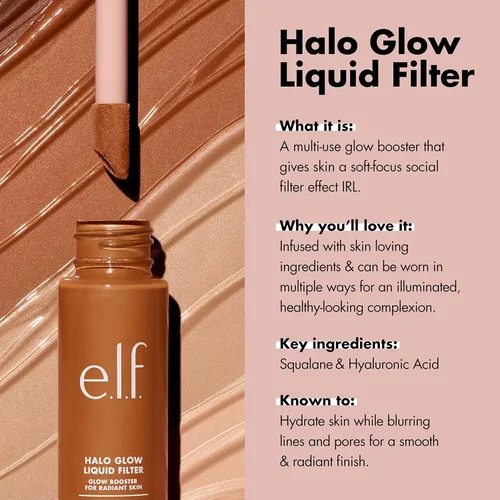 Miniatura 4 de e.l.f. Halo Glow Liquid Filter, potenciador de la tez para un aspecto luminoso y desenfocado, infundido con ácido hialurónico, vegano y libre de 36
