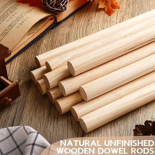 Miniatura 3 de 1 varilla de madera de 12 pulgadas, varillas redondas de madera sin terminar, clavijas de madera para manualidades (6 piezas)