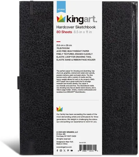 Miniatura 6 de KINGART Cuaderno de bocetos de tapa dura negra de 8.5 x 11 pulgadas, encuadernado perfecto, para medios húmedos y secos, 160 páginas, 80 hojas
