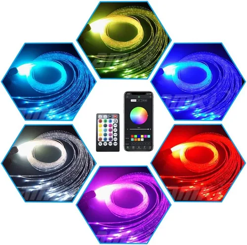 Miniatura 2 de AMKI Kit de luces de cortina de fibra óptica RGBW de 16 W, 300 hebras de punto de destello con control inteligente de aplicación de sonido, cable