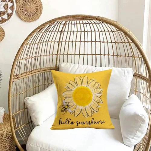 Miniatura 2 de Hello Sunshine - Fundas de almohada decorativas de verano, diseño de abeja de girasol, granja, fundas de almohada cuadradas amarillas para patio