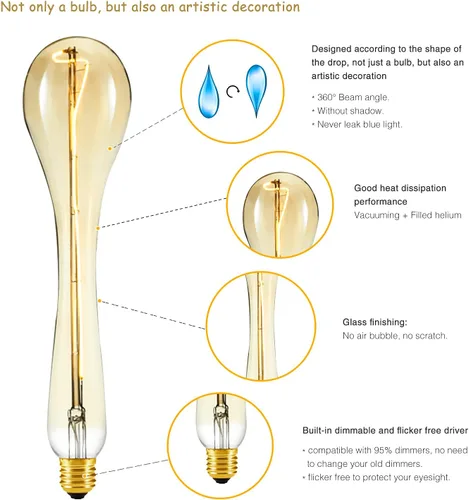 Miniatura 5 de Bombillas Edison decorativas de gran tamaño con base E26, vidrio ámbar, 4 W blanco cálido 2200 K, regulables, bombillas especiales de filamento LED