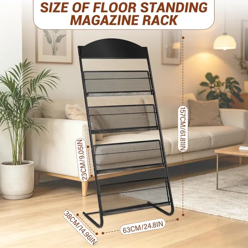 Miniatura 5 de 4-Tier Magazine Stand, 24.8'' Wide Iron Brochure Holder, Metal Newspaper & Literature Display Rack for Office, Waiting Room, Lobby, Classroom &