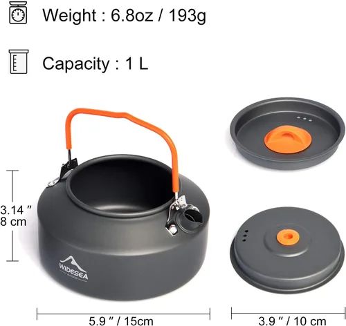 Miniatura 2 de widesea Tetera de aluminio ultraligera portátil de 1L para mochileros, senderismo, camping y picnic