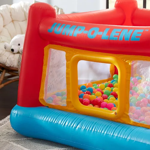 Miniatura 9 de Intex Jump-O-Lene - Casa inflable de rebote para cama elástica con puerta de arrastre y pequeña bola de plástico multicolor divertida para hoyo