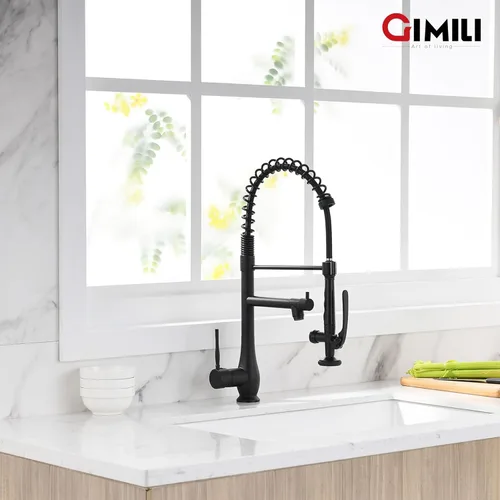Miniatura 6 de GIMILI Grifo de cocina negro mate con rociador extraíble de una sola manija grifo de fregadero de cocina de alta presión grifos de cocina