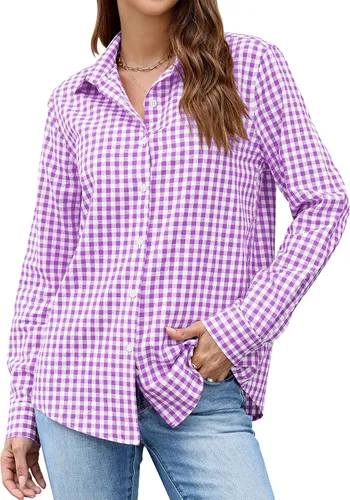 Miniatura 26 de LOMON Camisa de Botones para Mujer Tops de Primavera Verano Manga Larga Negocios Elegante Casual Blusas con Cuello Conjuntos de Trabajo Ropa