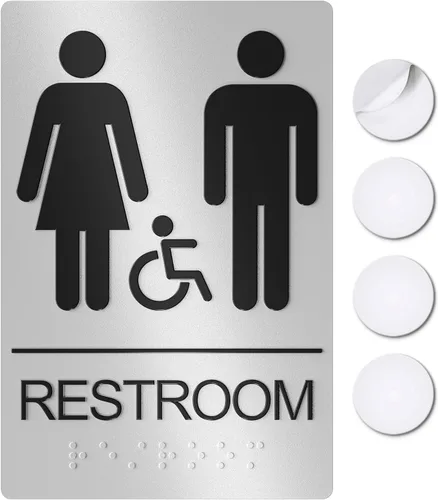 Miniatura 14 de ASSURED SIGNS - Letrero de baño para negocios, 9 x 6 pulgadas, 1 paquete Cumple con la ADA, texto elevado con braille, letrero de baño premium